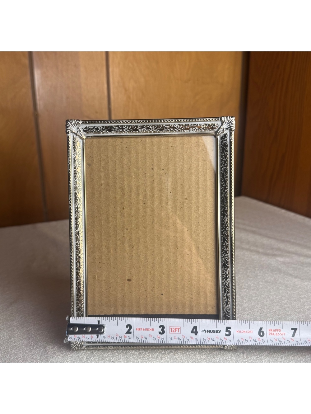 Vintage Silver & Gold Tone 5x7 Picture Frame Ornate Etched Metal with Patina - Picture 7 of 7